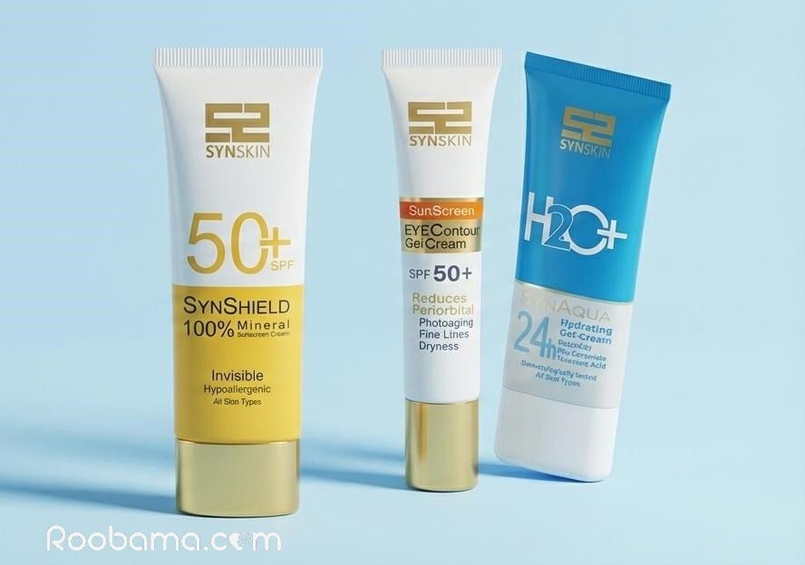 ضد آفتاب مینرال SPF50 ساین اسکین، ژل کرم آبرسان 24 ساعته و کرم دور چشم ضد آفتاب بی رنگ SPF50