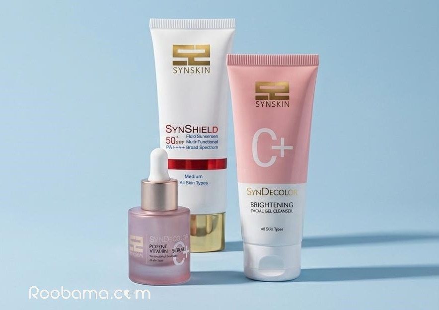 خرید سرم ویتامین C ساین اسکین روشن کننده، ژل شستشوی روشن کننده صورت و فلوئید ضد آفتاب SPF50 بی رنگ