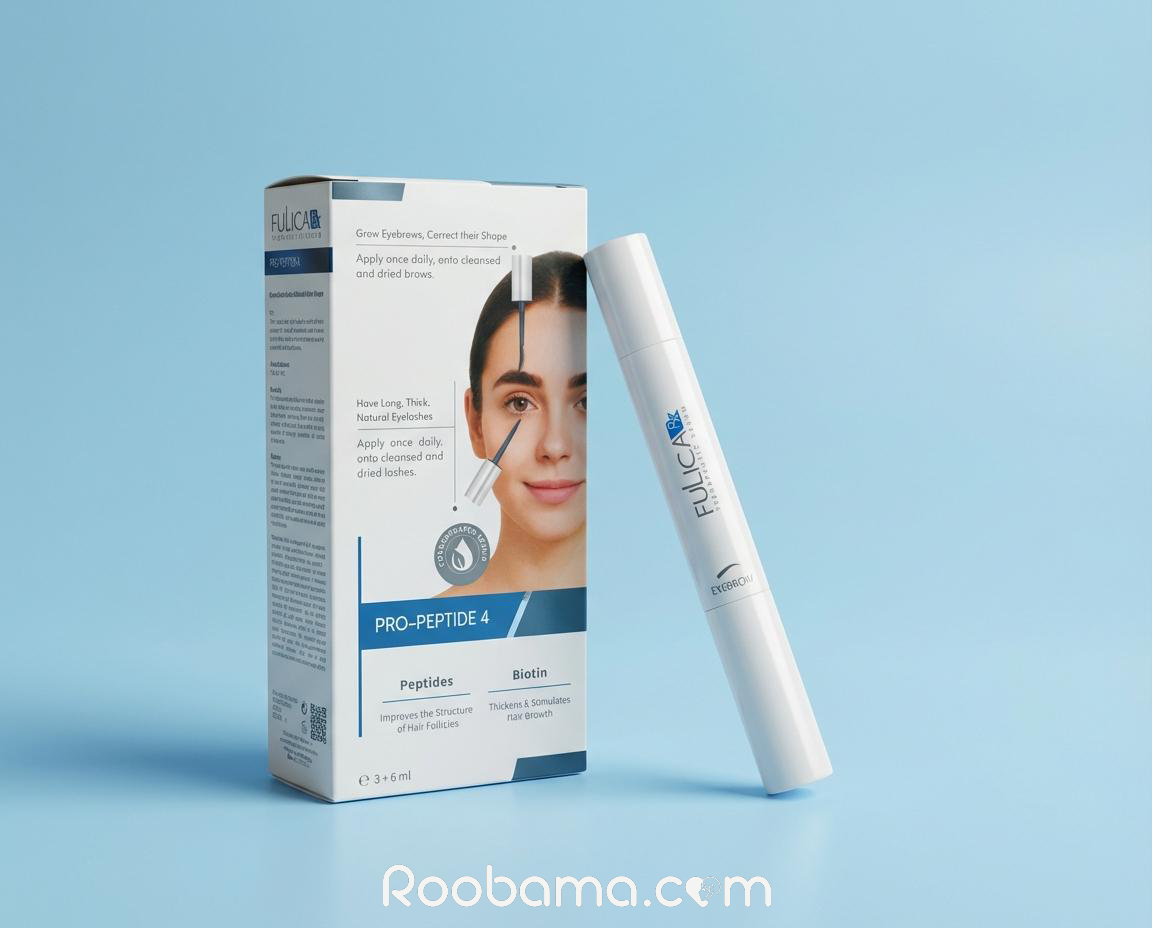 بستهبندی و اپلیکاتور سرم مژه و ابرو فولیکا Rx Pro‑Peptide 4 حاوی پپتید و بیوتین برای تقویت و افزایش رشد