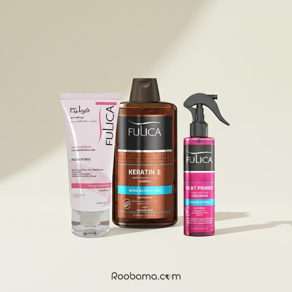 اسپری محافظ حرارت مو فولیکا، شامپو کراتین و ترمیم کننده مو Keratin E و نرم کننده فولیکا مخصوص موهای شکننده و وزدار