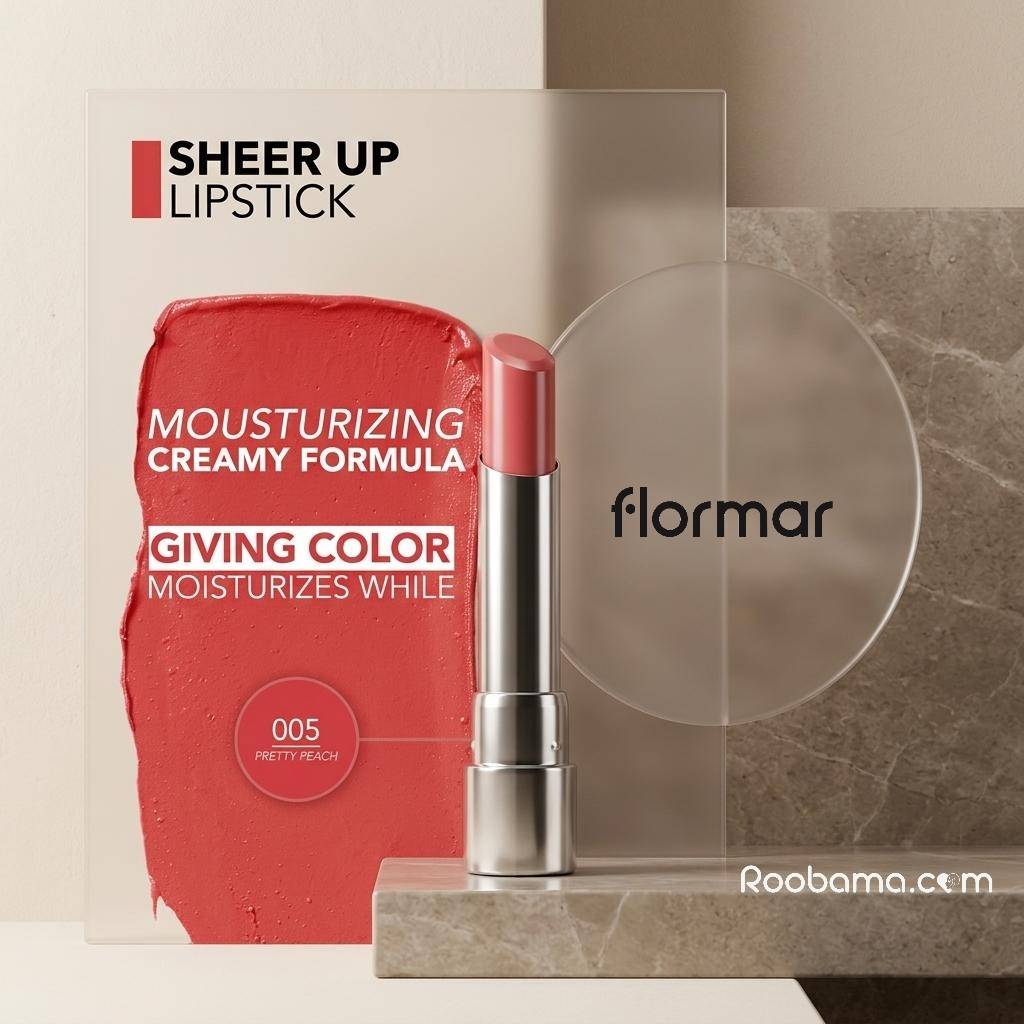 خرید رژ لب جامد شیرآپ فلورمار Flormar SHEER UP کد 005 Pretty Peach | اصل