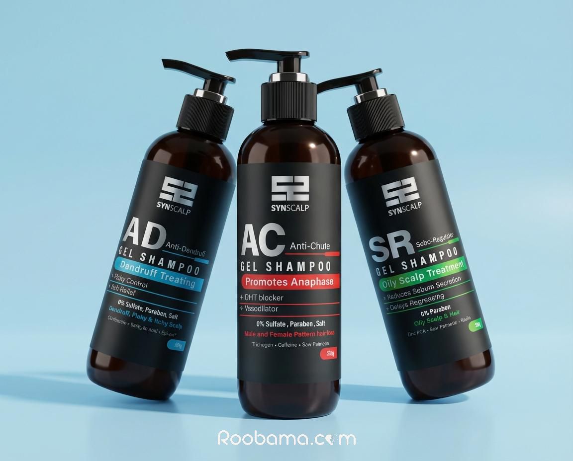 ژل شامپو ضد شوره AD، ژل شامپو ضد ریزش AC، ژل شامپو موهای چرب SR Synscalp