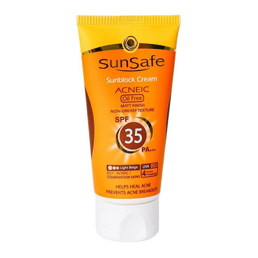 کرم ضدآفتاب فاقدچربی SPF35 سان‌سیف رنگی بژروشن حجم 50 میلی‌لیتر
