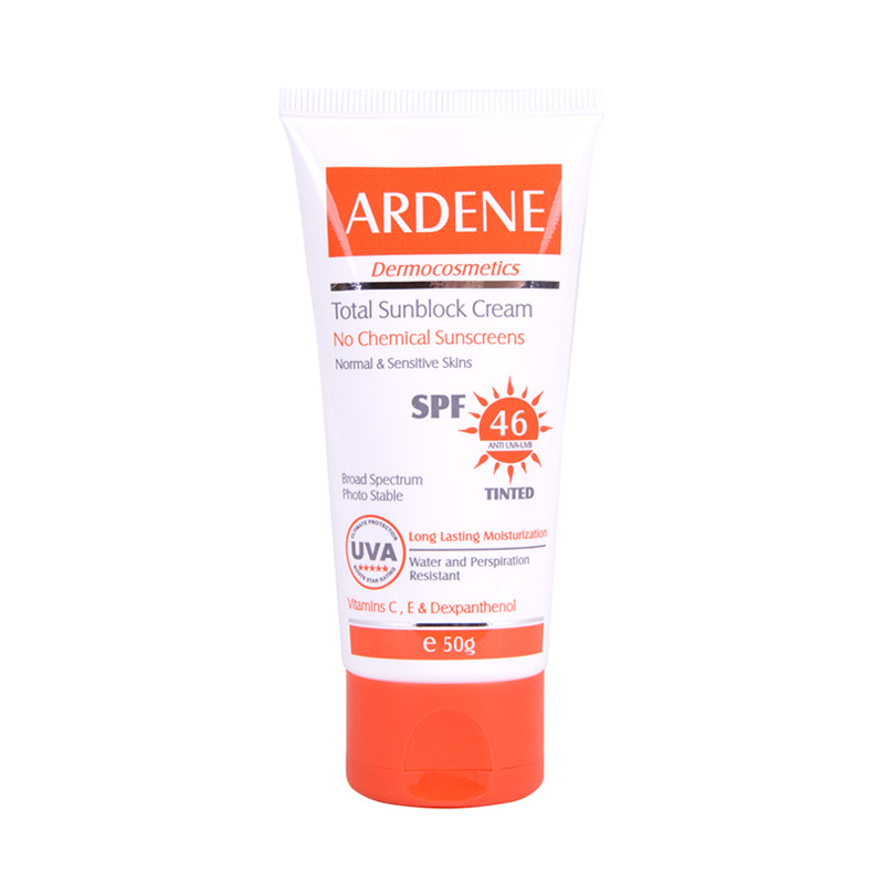 کرم ضدآفتاب رنگی SPF46 آردن فاقد جاذب‌های شیمیایی مناسب پوست‌های معمولی و حساس ۵۰ گرم