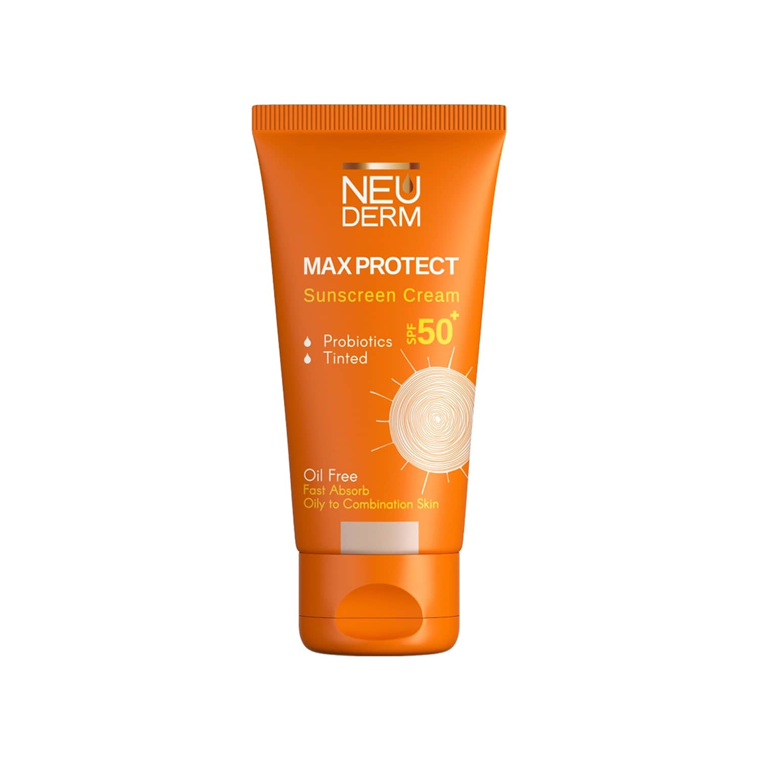 کرم ضدآفتاب رنگی فاقد چربی مکس پروتکت SPF50 نئودرم مناسب پوست چرب و مختلط حجم ۵۰ میلی‌لیتر