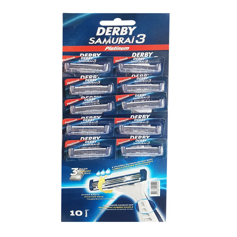 خودتراش دربی DERBY مدل سه لبه SAMURAL3 پلاتینیوم  10 عددی