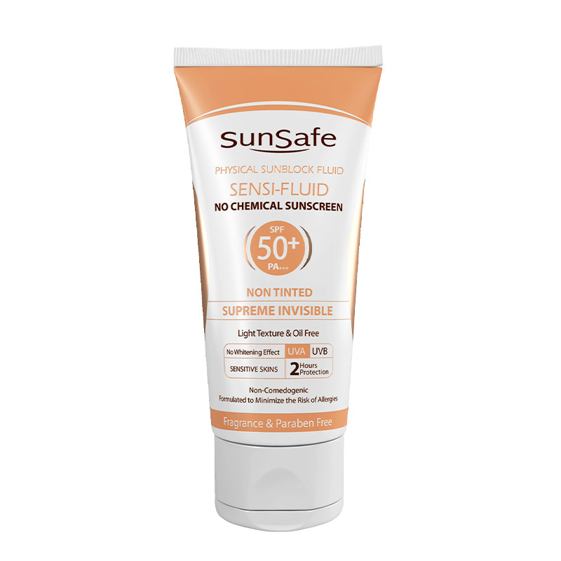 فلوئید ضدآفتاب سان‌سیف مناسب پوست حساس +SPF50 سان‌سیف حجم 50 میلی‌لیتر